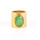 Handmade Brass Hammered Ring with Green Jade Gemstone for Women 22k Gold Plated